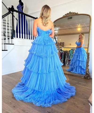 Strapless Ruffles Prom Dresses Long Tiered Tulle Ball Gown Princess Formal Evening Gowns for Women Grape $43.20 Dresses