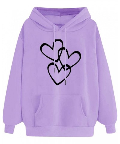 Hoodies For Women Long Sleeve Oversized Love Heart Graphic Sweatshirts Casual Fashion Pullover Tops with Pocket 012 Purple $6...