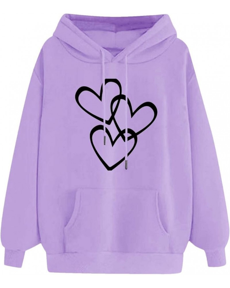 Hoodies For Women Long Sleeve Oversized Love Heart Graphic Sweatshirts Casual Fashion Pullover Tops with Pocket 012 Purple $6...