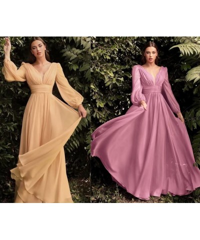 Long V-Neck Chiffon Bridesmaid Dresses with Pockets Long Sleeves Formal Dresses A-line Pleated Party Dress Lilac $26.46 Dresses