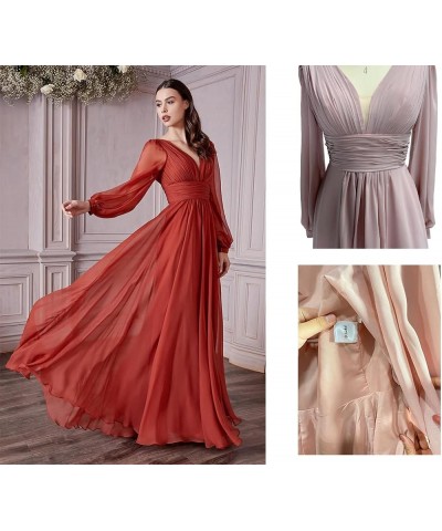 Long V-Neck Chiffon Bridesmaid Dresses with Pockets Long Sleeves Formal Dresses A-line Pleated Party Dress Lilac $26.46 Dresses