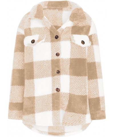 Women's Fleece Plaid Jacket Coats Trendy Open Front Long Sleeve Shacket Jackets Casual Fuzzy Cardigan Sherpa Outwear Plaid Sh...