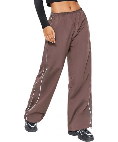 Women Fashion Cargo Pants Straight Leg Elastic Waist Vintage Y2K Baggy Jogger Loose Fit Trousers with Pockets B-brown $10.25 ...