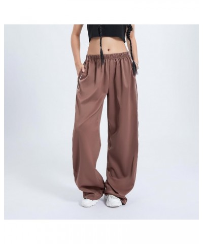 Women Fashion Cargo Pants Straight Leg Elastic Waist Vintage Y2K Baggy Jogger Loose Fit Trousers with Pockets B-brown $10.25 ...