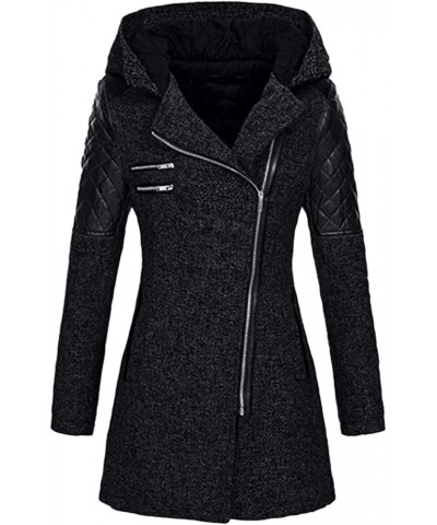 Womens Winter Coats Hoodies Puffer Jackets Thicken Overcoat Warm Long Sleeve Parkas Zipper Wool Jackets Outdoor Outwear Black...