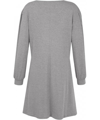 Tshirt Dress for Women 2023 Side Button Long Sleeve Mini Dress Crewneck Casual Dresses with Pockets Babydoll Dress E05-light ...