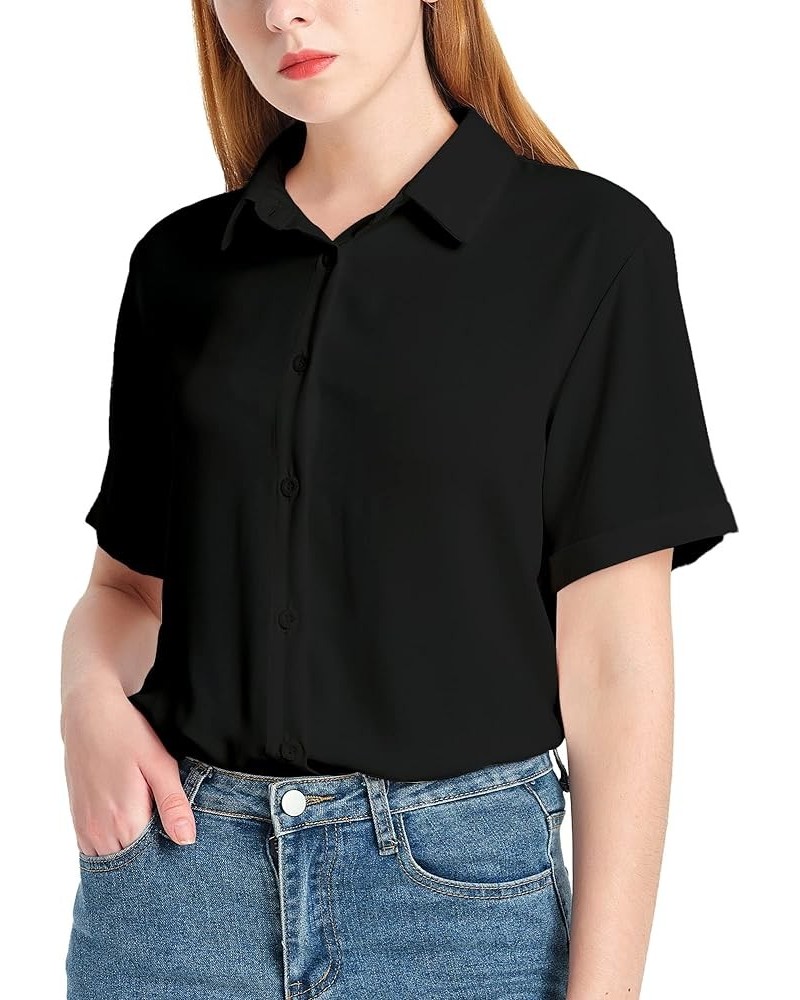 Women's Button Down Shirts Long Sleeve Blouses Casual Collared Chiffon Dress Shirts V Neck Tops Office Work Shirts Short Blac...