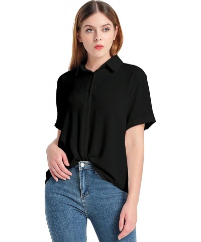 Women's Button Down Shirts Long Sleeve Blouses Casual Collared Chiffon Dress Shirts V Neck Tops Office Work Shirts Short Blac...