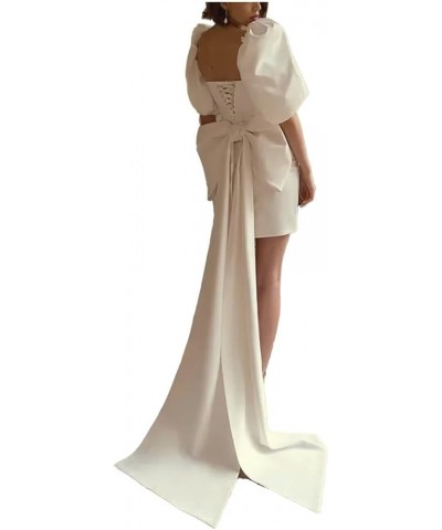 Simple Mini Off-Shoulder Wedding Dress for Bride Satin Cowl Neck Corset Dress Long A-Line Formal Homecoming Party Dress Ivory...