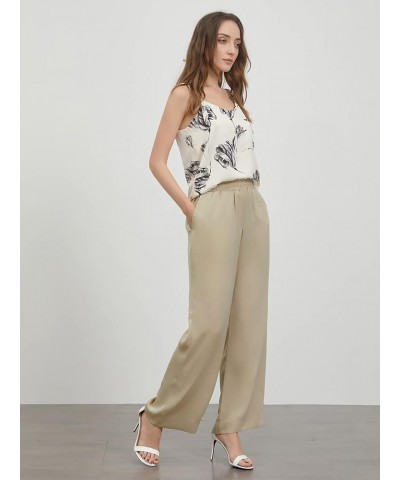 Wide Leg Pants for Women, High Elastic Waist, Silky, Flowy Long Palazzo Trousers with Pockets Casual All Day Wear 017 Khaki $...