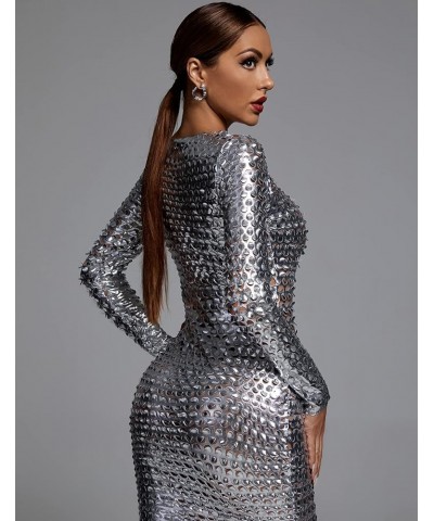 Sexy Mini Dress Party Club Dress for Women Elegant Long Sleeve Hollow Out Glitter Dresses Night Out Silver $32.44 Dresses