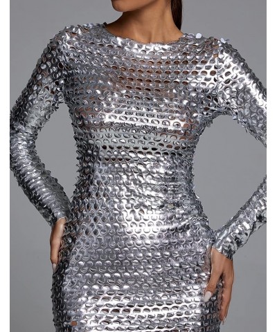 Sexy Mini Dress Party Club Dress for Women Elegant Long Sleeve Hollow Out Glitter Dresses Night Out Silver $32.44 Dresses