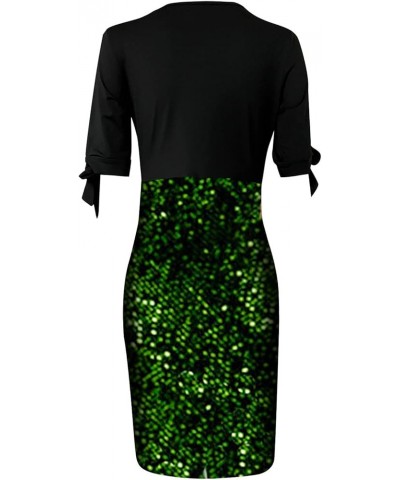 Women's Summer Dresses Large Size Sequin Mesh 5 Minutes Sleeve Waist Dress Sequined Neck Dress Dresses Green $10.85 Others