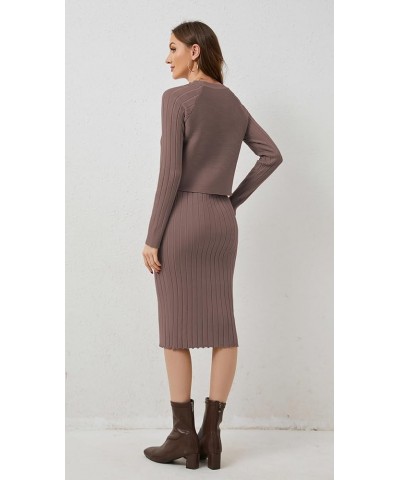 Women Long Sleeve Sweater Dress Two Piece Outfits Crewneck Rib Knit Crop Sweater And Tank Bodycon Midi Dress Sets Khaki $17.1...