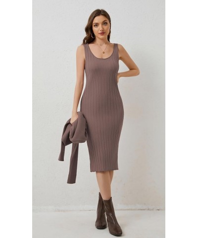 Women Long Sleeve Sweater Dress Two Piece Outfits Crewneck Rib Knit Crop Sweater And Tank Bodycon Midi Dress Sets Khaki $17.1...