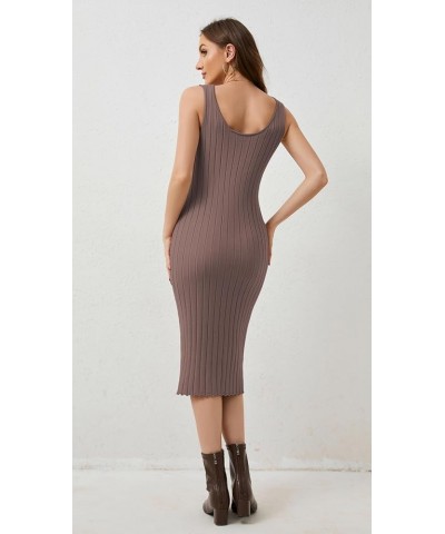 Women Long Sleeve Sweater Dress Two Piece Outfits Crewneck Rib Knit Crop Sweater And Tank Bodycon Midi Dress Sets Khaki $17.1...