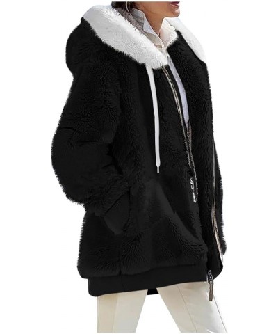 Winter Coats for Women 2023 Casual Plus Size Fleece Jacket Color Block Zip Up Hoodies Coat Outwear with Pockets A Black $9.60...