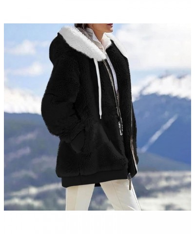 Winter Coats for Women 2023 Casual Plus Size Fleece Jacket Color Block Zip Up Hoodies Coat Outwear with Pockets A Black $9.60...