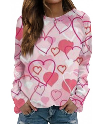 Women Valentine's Day Sweatshirts Round Neck Blouses Love Heart Graphic Pullover Tops Printed Casual Long Sleeve Shirts 4-lig...