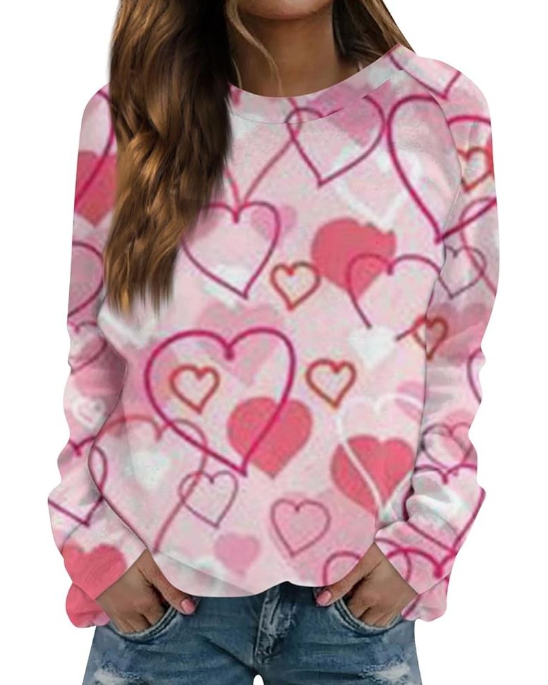 Women Valentine's Day Sweatshirts Round Neck Blouses Love Heart Graphic Pullover Tops Printed Casual Long Sleeve Shirts 4-lig...