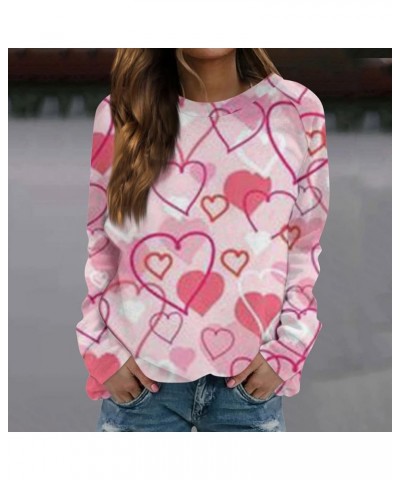 Women Valentine's Day Sweatshirts Round Neck Blouses Love Heart Graphic Pullover Tops Printed Casual Long Sleeve Shirts 4-lig...