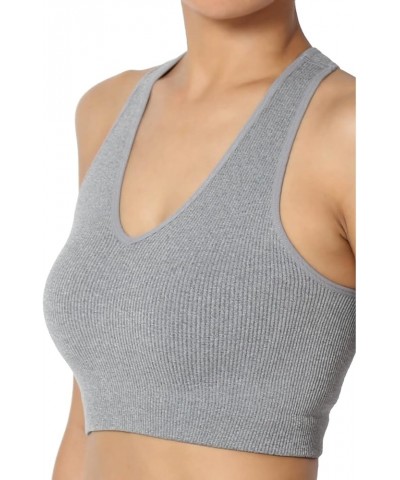 Basic Solid Halter Seamless Ribbed Stretch Crop Cami Tank Top Bralette Heather Grey $10.79 Tanks