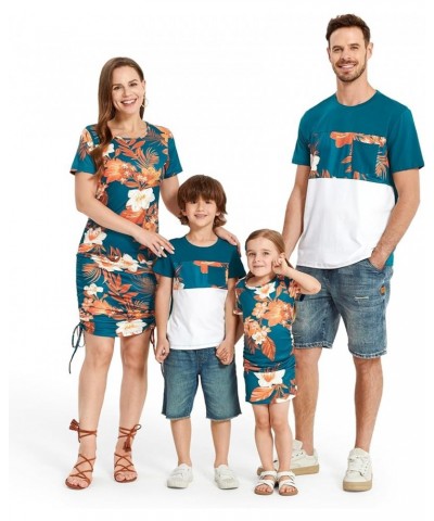 Family Matching Outfits Mommy and Me Dresses Short Sleeve Casual T-Shirt Bodycon Midi Dress Matching Set Girl Tropical Green ...