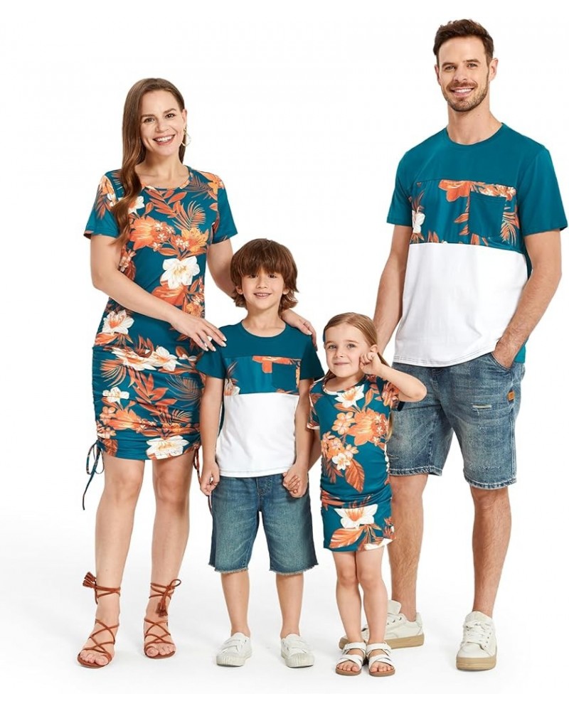 Family Matching Outfits Mommy and Me Dresses Short Sleeve Casual T-Shirt Bodycon Midi Dress Matching Set Girl Tropical Green ...