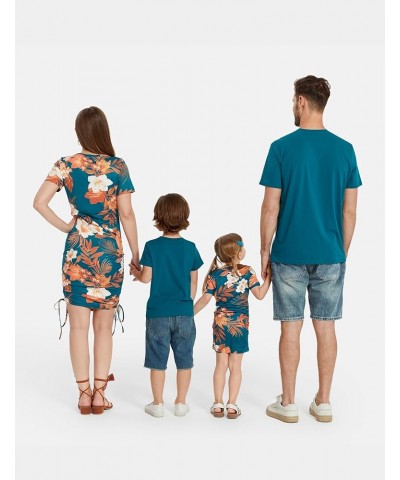 Family Matching Outfits Mommy and Me Dresses Short Sleeve Casual T-Shirt Bodycon Midi Dress Matching Set Girl Tropical Green ...