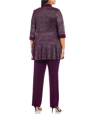 Women's Plus Size Two Piece Metalic Rib Pant Set Missy Eggplant $34.44 Suits