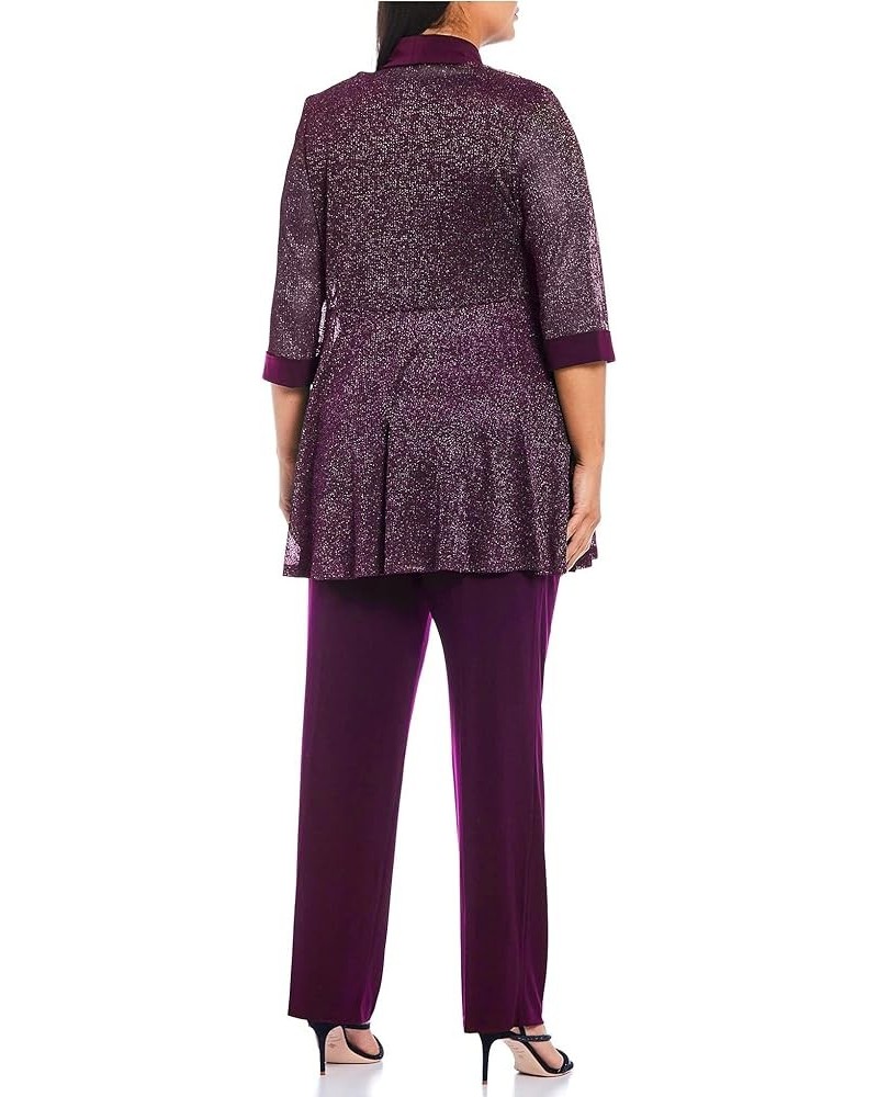 Women's Plus Size Two Piece Metalic Rib Pant Set Missy Eggplant $34.44 Suits