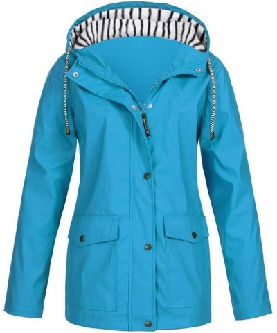 Women Solid Rain Jacket Outdoor Plus Size Hooded Windproof Loose Coat Water Proof Summer Rain Jackets Sky Blue-c $11.36 Coats