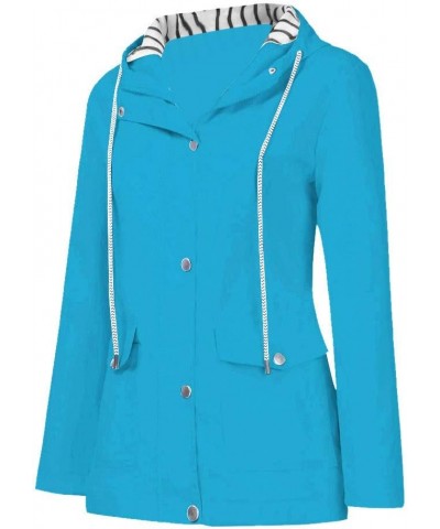 Women Solid Rain Jacket Outdoor Plus Size Hooded Windproof Loose Coat Water Proof Summer Rain Jackets Sky Blue-c $11.36 Coats