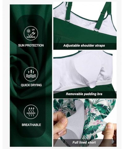 Plus Size Two Piece Tankini Swimsuits for Women Tummy Control Bathing Suits Scoop Neck Tankini Top with Boy Shorts Green Leaf...