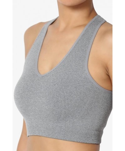 Basic Solid Halter Seamless Ribbed Stretch Crop Cami Tank Top Bralette Heather Grey $10.79 Tanks