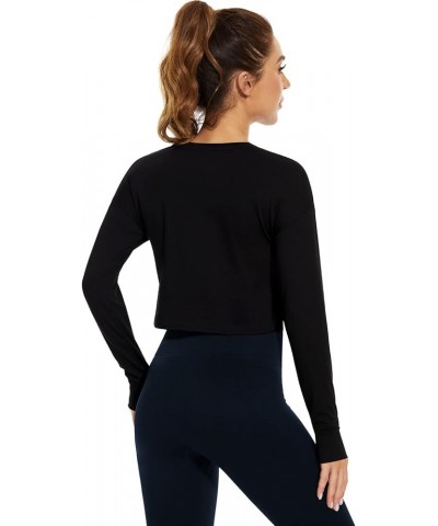 Womens Long Sleeve Crop Tops Athletic Casual Cropped Cotton Workout Sweatshirt with Thumb Hole Black/Gray/Wine $12.99 Activewear