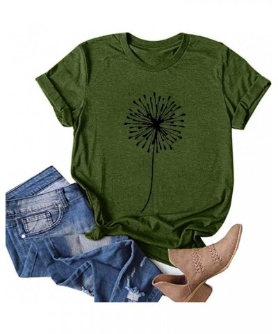 Women Seester Print T Shirt Blouse Casual Short Sleeve Tops Round Neck Tees Shirts Z03-army Green $8.39 Activewear