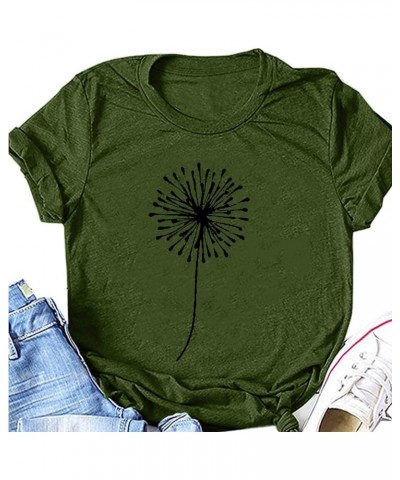 Women Seester Print T Shirt Blouse Casual Short Sleeve Tops Round Neck Tees Shirts Z03-army Green $8.39 Activewear