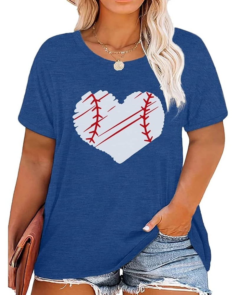 Plus Size Baseball Shirt Women Funny Baseball Graphic Tees Casual Short Sleeve Tops T-Shirts Baseball Heart Graphic $12.76 Tops