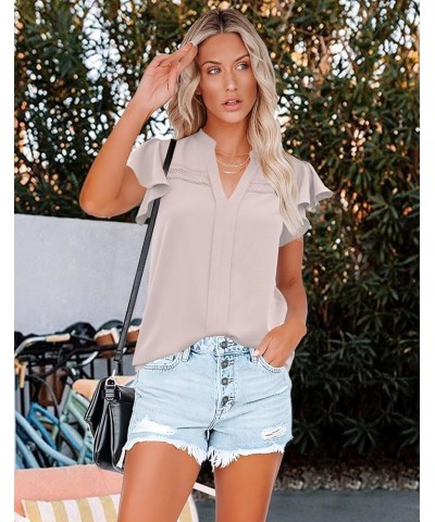 Womens Summer Tops Dressy Casual V Neck Flutter Short Sleeve Work Shirts Trendy Chiffon Blouses 2024 Apricot $14.27 Blouses