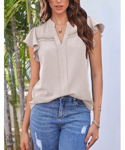 Womens Summer Tops Dressy Casual V Neck Flutter Short Sleeve Work Shirts Trendy Chiffon Blouses 2024 Apricot $14.27 Blouses