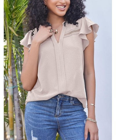 Womens Summer Tops Dressy Casual V Neck Flutter Short Sleeve Work Shirts Trendy Chiffon Blouses 2024 Apricot $14.27 Blouses