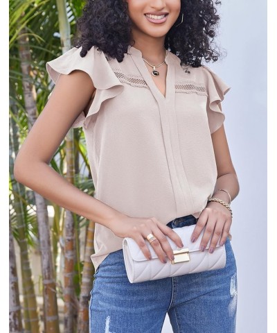 Womens Summer Tops Dressy Casual V Neck Flutter Short Sleeve Work Shirts Trendy Chiffon Blouses 2024 Apricot $14.27 Blouses