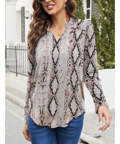 Women's Roll Up 3/4 Sleeve Floral Print V Neck Tunic Blouses Tops Shirts F-snake $11.75 Tops