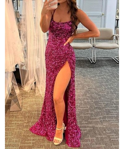 Spaghetti Straps Prom Dress with Slit Womens Dresses Long Evening Party Formal Gowns Sequin Prom Dresses Orange $27.53 Dresses