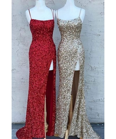 Spaghetti Straps Prom Dress with Slit Womens Dresses Long Evening Party Formal Gowns Sequin Prom Dresses Orange $27.53 Dresses