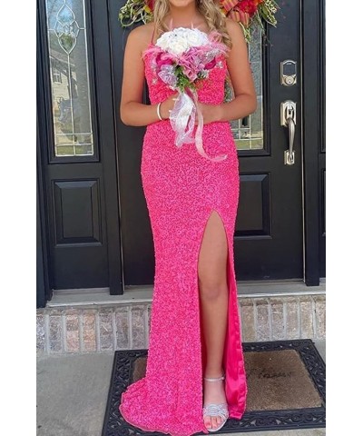 Spaghetti Straps Prom Dress with Slit Womens Dresses Long Evening Party Formal Gowns Sequin Prom Dresses Orange $27.53 Dresses