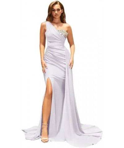 One Shoulder Bridesmaid Dresses Slit Mermaid Bodycon Prom Dress Long Formal Evening Gowns White $40.67 Dresses