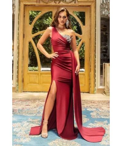 One Shoulder Bridesmaid Dresses Slit Mermaid Bodycon Prom Dress Long Formal Evening Gowns White $40.67 Dresses