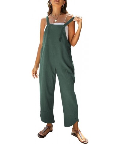 Womens Cotton Linen Adjustable Bib Overalls Casual Wide Leg Baggy Jumpsuit with Pockets Teal $15.59 Overalls